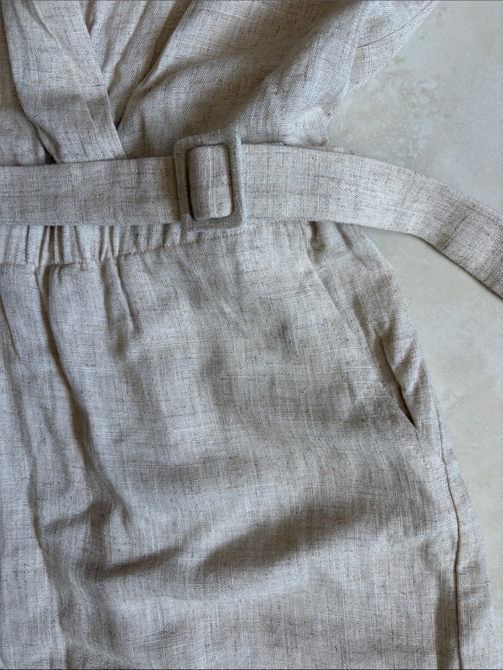 Heartloom Natural Beige Linen-Blend Belted Romper Medium - Picture 5 of 8